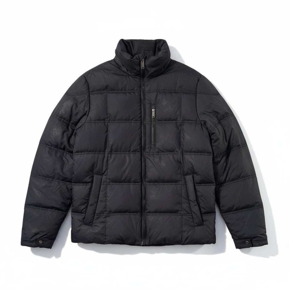 Lands End Puffer Jacket Black Quilted Full Zip High Neck Down Blend Mens XL